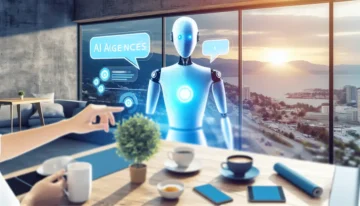 A photo-realistic depiction of futuristic AI interfaces integrated into everyday human activities.