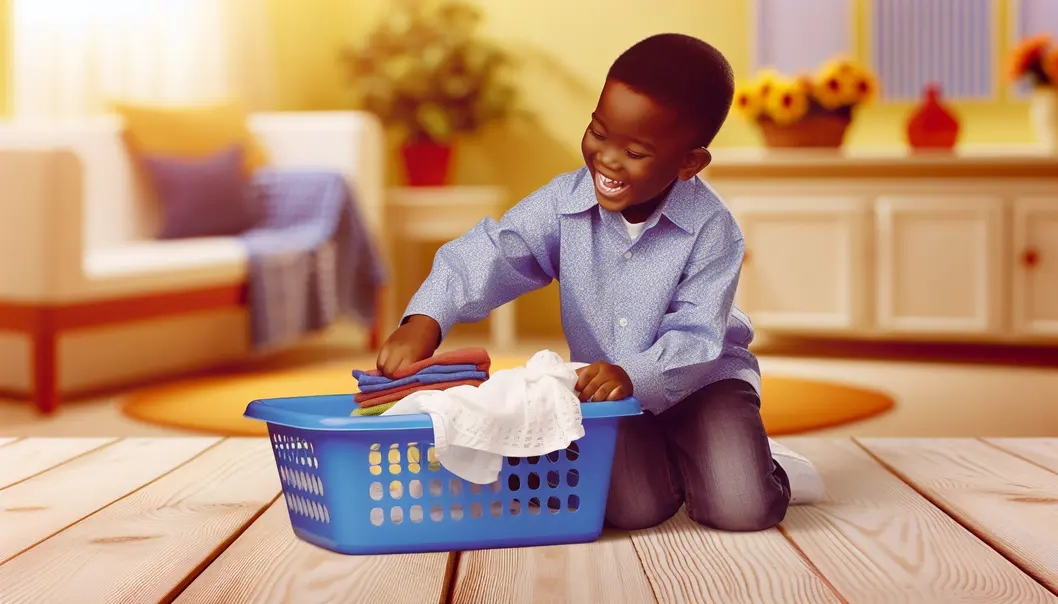 A young child starting to learn life skills by helping with household chores.